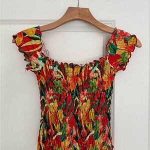 NEW MANGO women’s floral summer vacation smocked colorful shirt tank top size XS